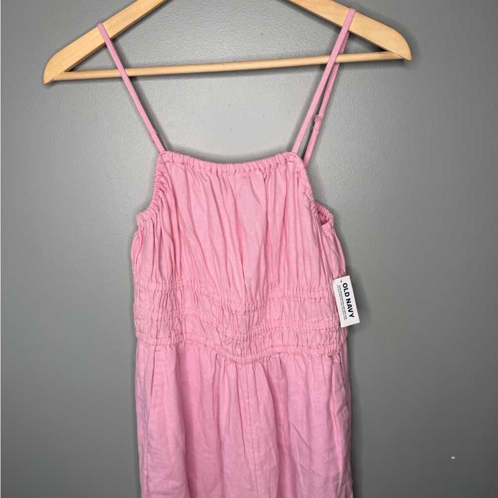 NWT Old Navy Linen Blend Gathered Smocked Sleeveless Baby Pink Jumpsuit - Picture 4 of 13